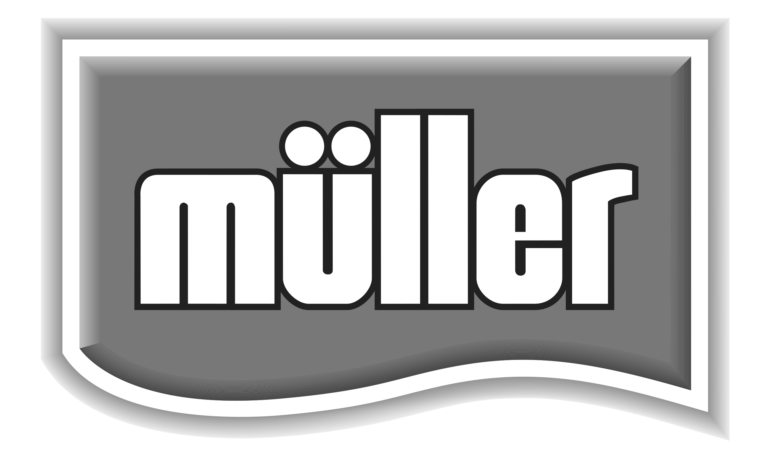 Müller Logo mit grauem Hintergrund