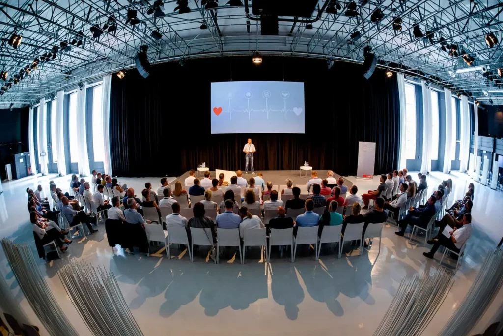 Geschäftskonferenz im modernen Auditorium mit Redner und Publikum