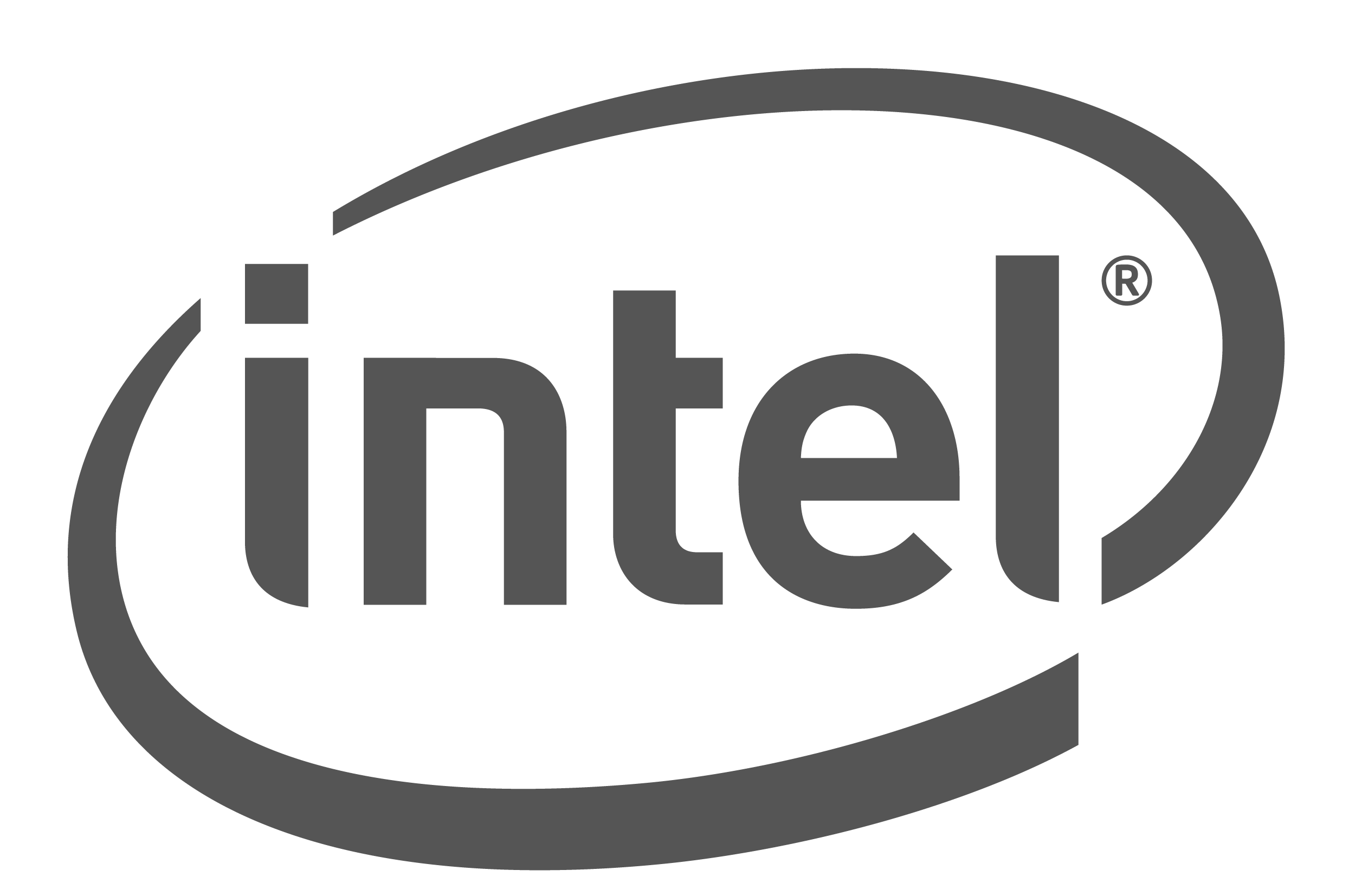 Intel Logo, silbernes Design auf weißem Hintergrund